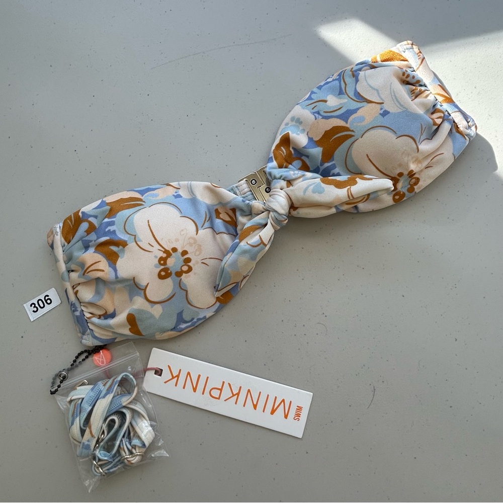 Minkpink Swim Bikini Top Medium Multicolor Lumi Tie Front Bandeau New